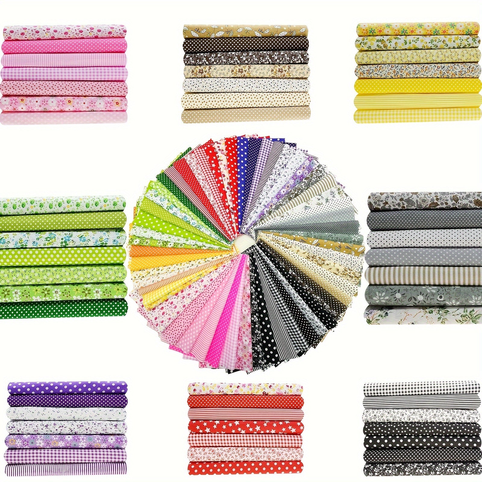 56pcs Fabric Patchwork Cotton Mixed Squares Bundle Sewing Quilting Craft
