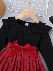 Girls Ruffled Polka Dot Dress with Belt