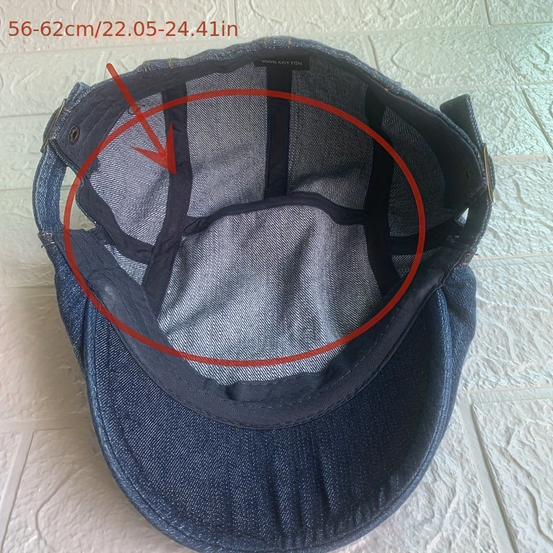 Denim Rhinestones Five star Beret for Men and Women
