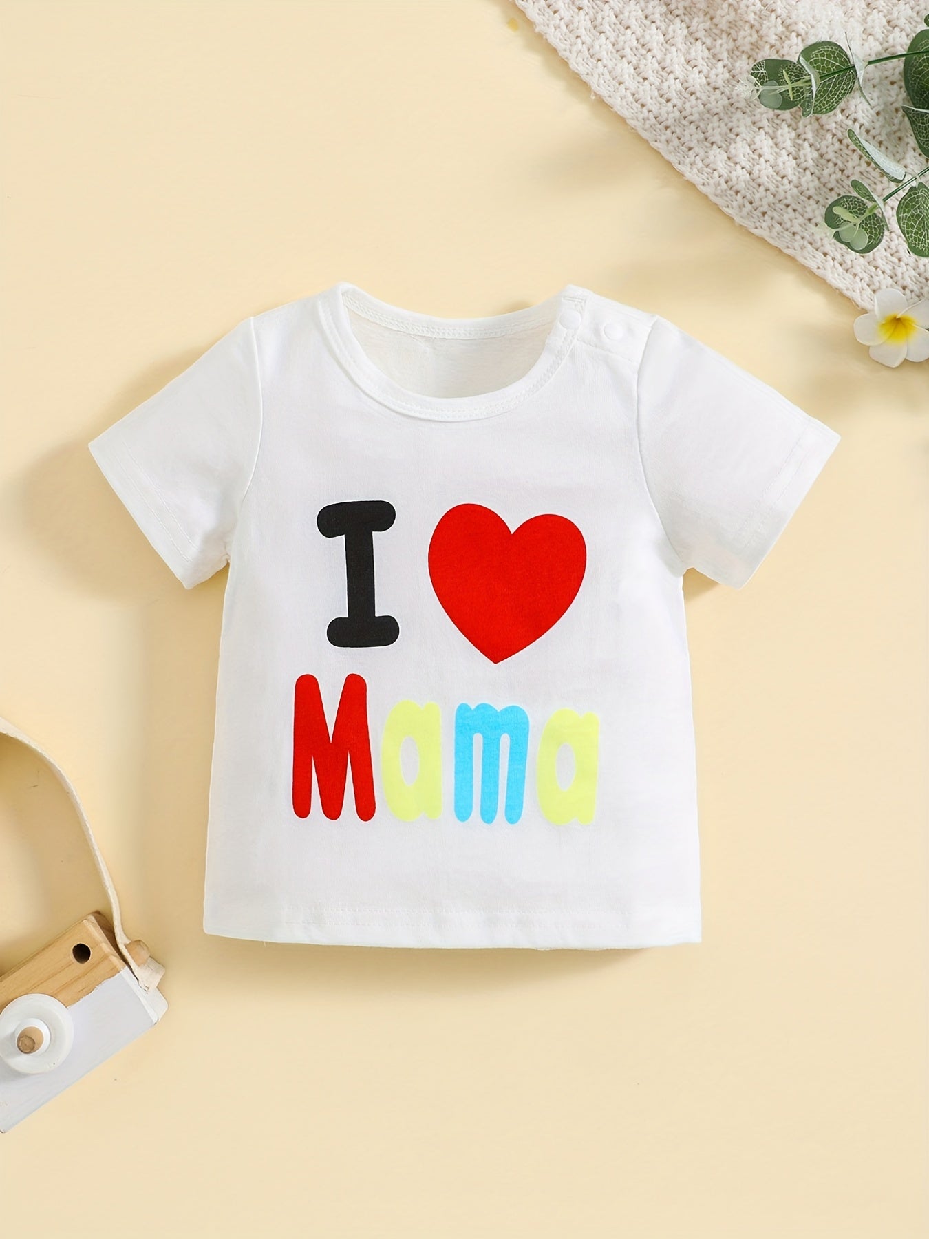 Baby's Tee I Love Mom Print T shirt Toddler Short Sleeve Pullover
