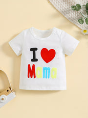 Baby's Tee I Love Mom Print T shirt Toddler Short Sleeve Pullover
