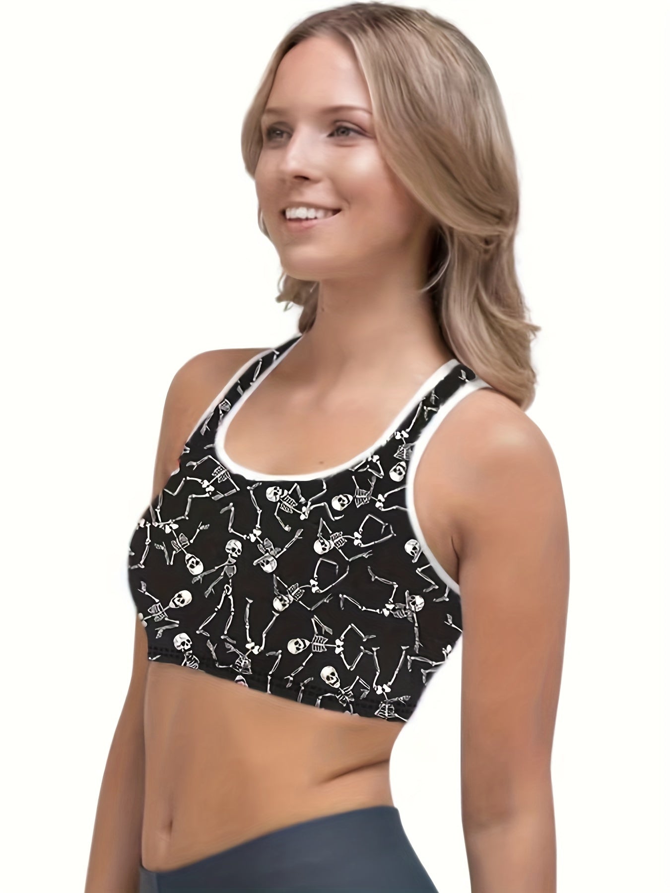 Halloween Skull Print Racer Back Sports Bra