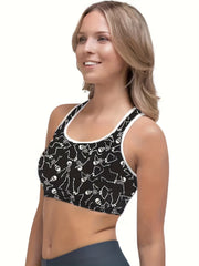 Halloween Skull Print Racer Back Sports Bra