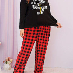 Letter Graphic Tee & Plaid Pants Lounge Set