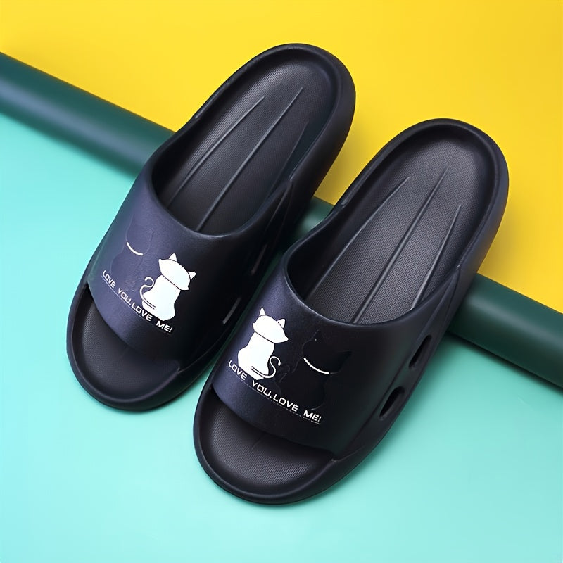 Men's Cartoon & Cat Slide Slippers, Quick Drying