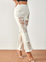 Loose Fit Distressed Non Stretch Denim Pants