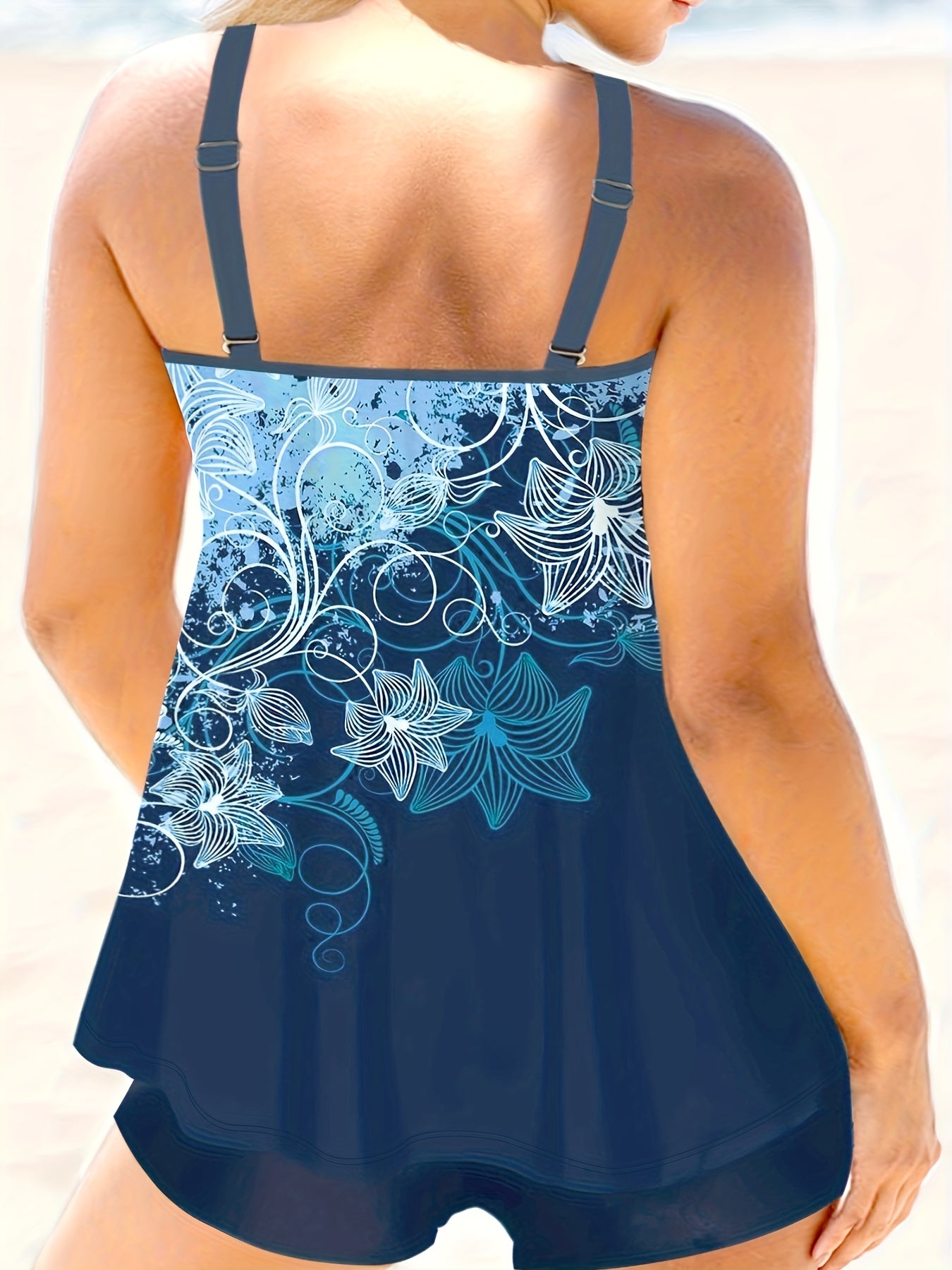 Floral Print Plus Size Tankini Set Cami Top & Shorts Swimsuit