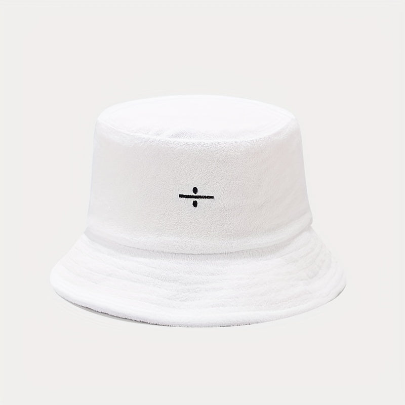Unisex Sunshade Towel Material Bucket Hat with Division Sign Embroidery