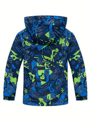 Boys Graffiti Windbreaker Fleece Lining Hooded Jacket Kids Clothing