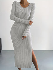Ribbed Lounge Dress Long Sleeve Side Split