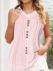Embroidered Button Up V Neck Tank Top