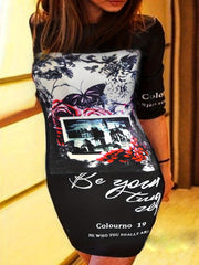 Graphic Print One Shoulder Tee Dress Women's Plus Casual Dress