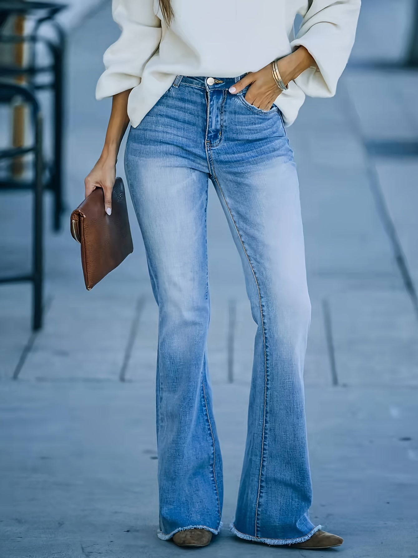 Fringe Trim Flared Leg Jeans
