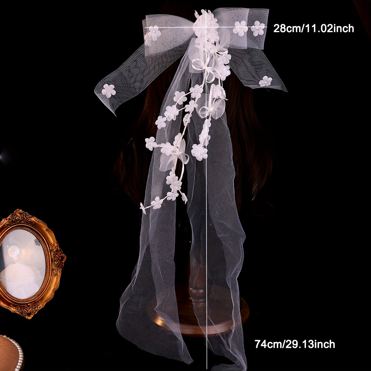 Bowknot Bridal Veil with Floral Accents Soft Tulle Wedding Hair Accessory