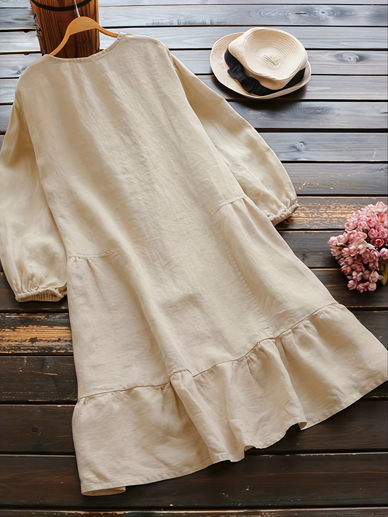 Casual Lantern Sleeve Midi Dress Women's Plus