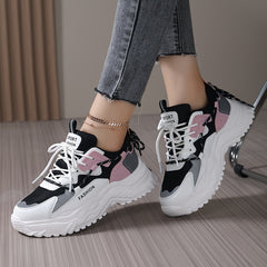Women's Heighten Chunky Sneakers Faux Leather Comfortable Non Slip Running Shoes