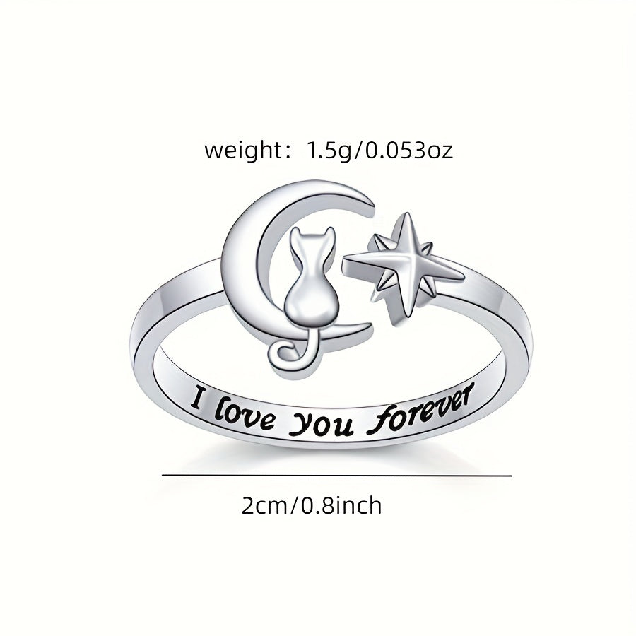 925 Silver Cat Ring Wrap Open Ring for Girls