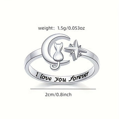 925 Silver Cat Ring Wrap Open Ring for Girls