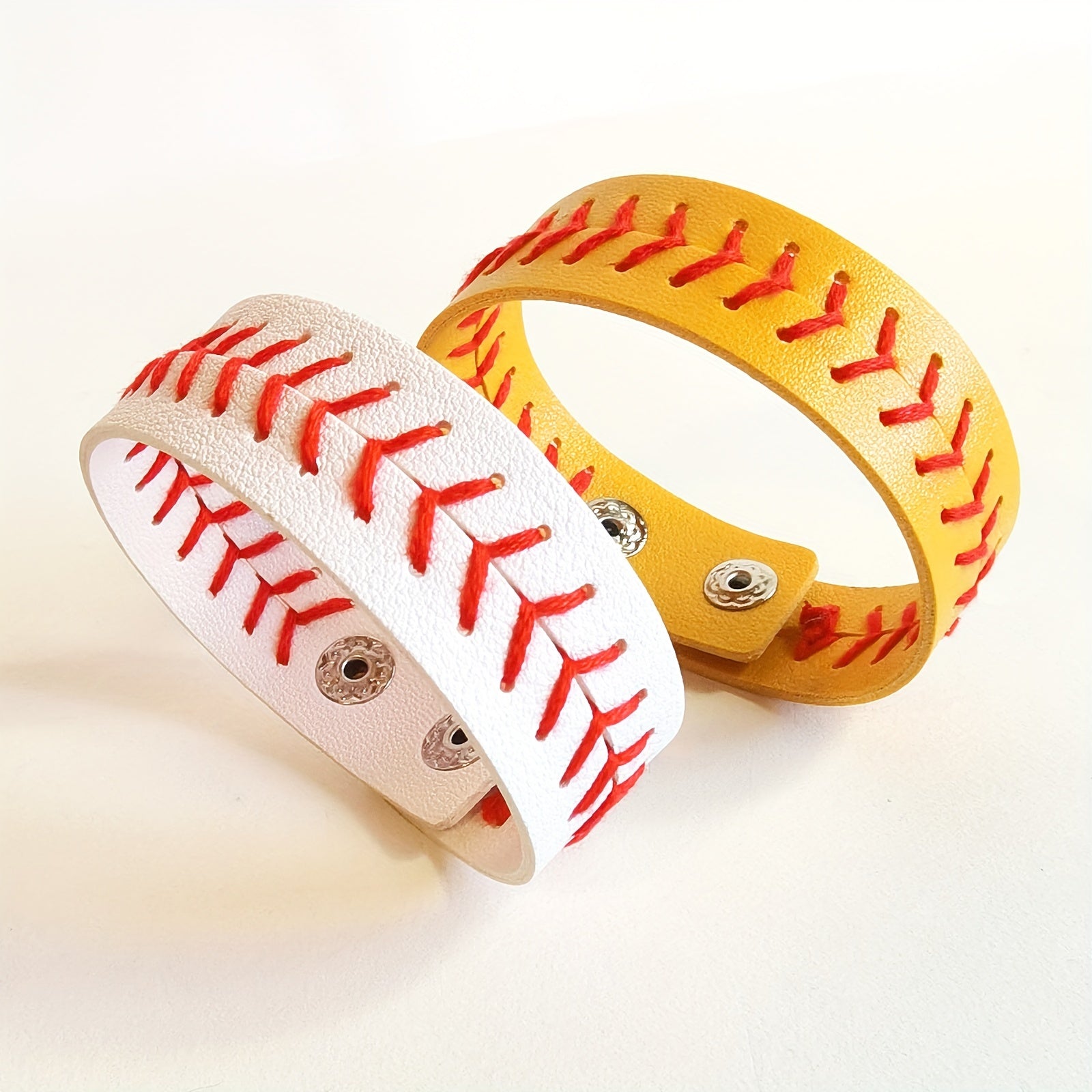 Hand Stitched Softball Baseball Faux Leather Bracelet Wristband