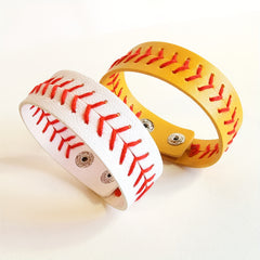 Hand Stitched Softball Baseball Faux Leather Bracelet Wristband