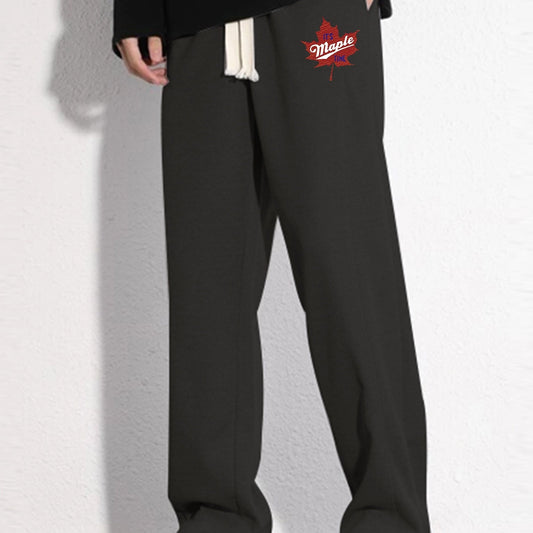Leaf Pattern Mopping Trousers Men's Casual Loose Fit Pants