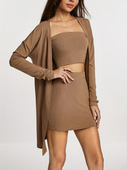 Y2K 3pc Set Coat, Tube Top, Bodycon Skirt Women's Clothing