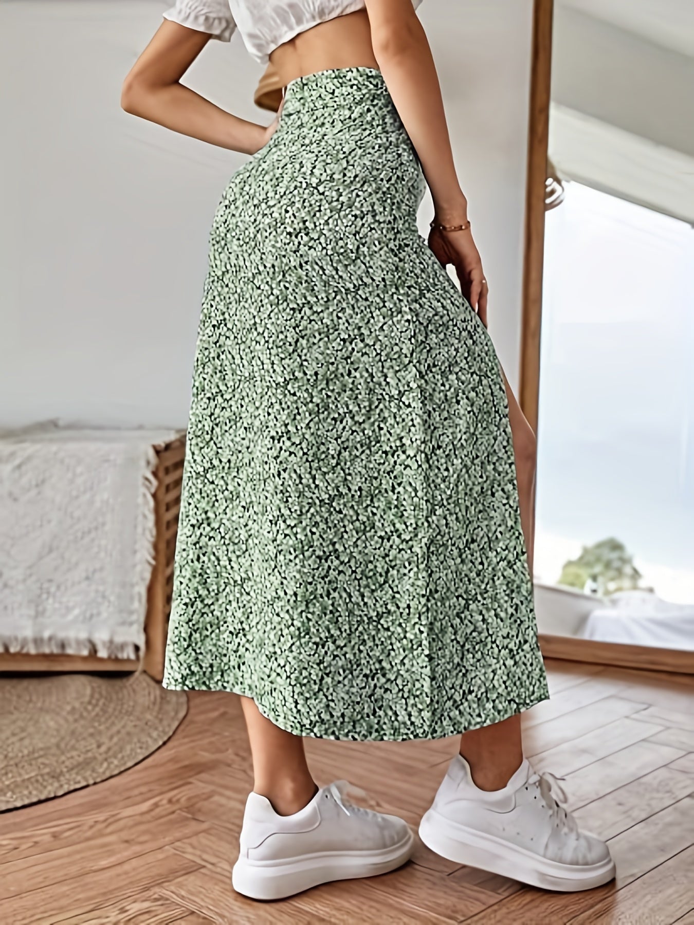 Boho Floral Split Skirt High Waist for Spring & Summer