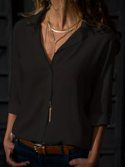 Long Sleeve Polo Neck Button Up Blouse