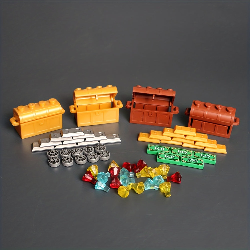 Building Blocks Money Pattern Golden Silvery Cash Blocks Parts Treasure Chest