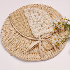 Beige Flower Lace Straw Palace Baby Hat Ribbon