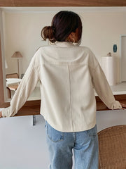 Solid Button Front Jacket Casual Long Sleeve Collared Outerwear