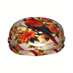 Floral & Bird Print Sports Headband Sweat Wicking Polyester for Yoga Gym Running