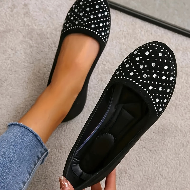 Women's Rhinestone Flat Shoes Soft Sole Slip On Shoes Comfy Walking