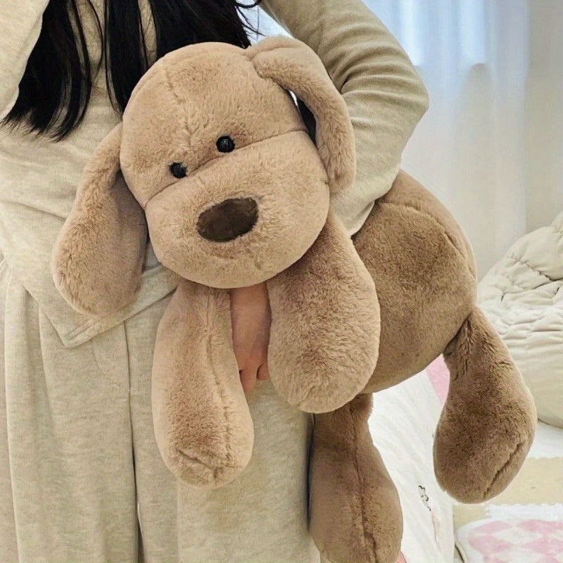 Soft Beige Puppy Plush Stuffed Animal with Expressive Eyes & Fluffy Ears