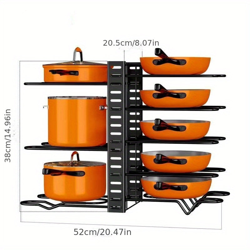Pots and Pans Organizer Rack - Large Size, 5-8 Tier Pot Lids Storage