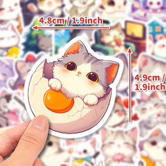 50 Adorable Cartoon Cat Stickers Vinyl Decals for Laptops Water Bottles Journals