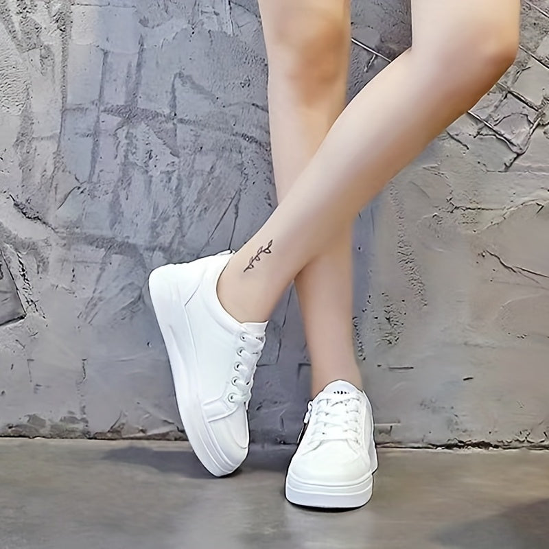 Women's Side Zipper Sneakers Casual Lace Up Outdoor Shoes