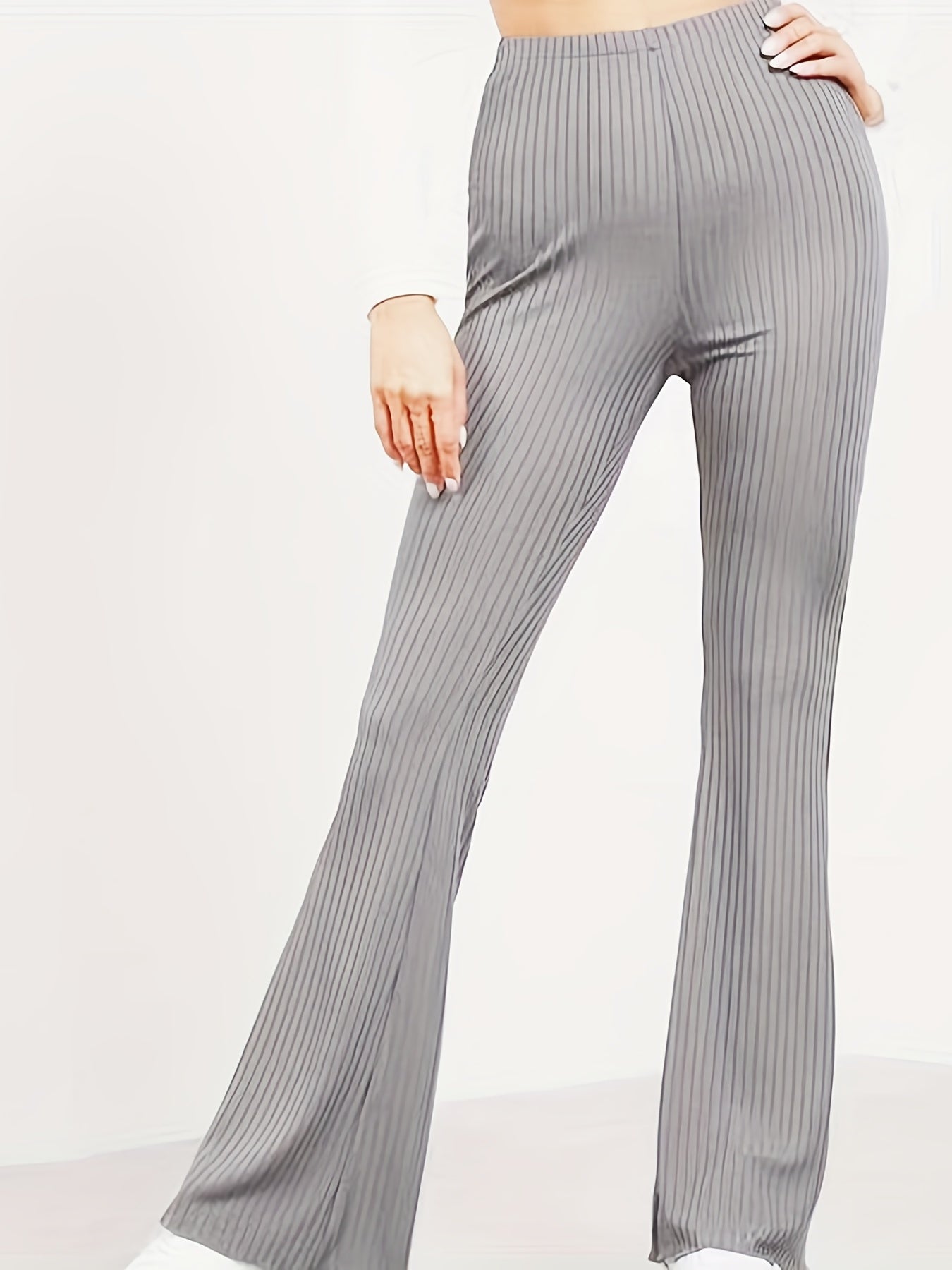 Ribbed High Rise Stretch Skinny Flare Leggings