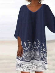 Women's Plus Floral Print Half Sleeve V Neck Casual Dress
