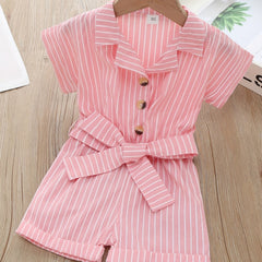 Baby Girl Striped Short Sleeve Romper