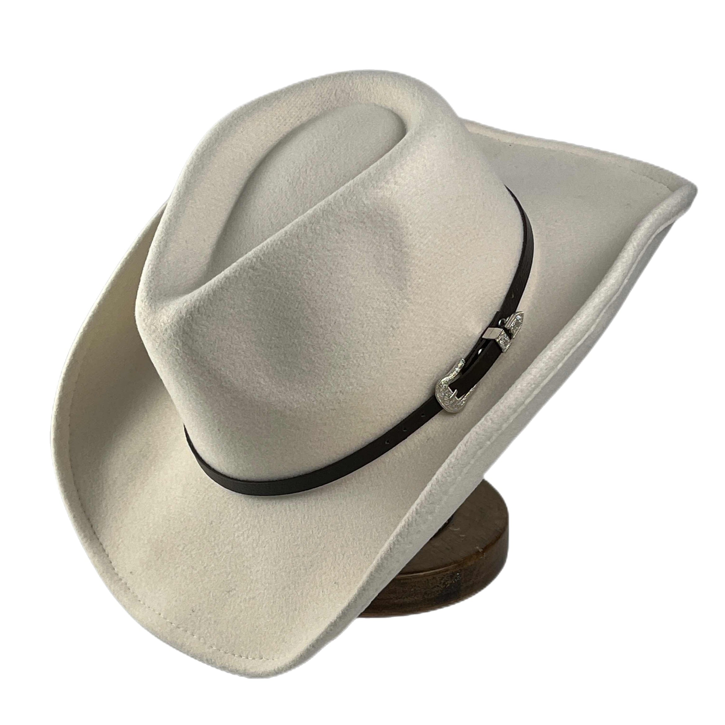 Western Mens Tweed Cowboy Hat Metal Buckle Autumn Winter Wool Retro Knight