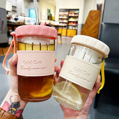 500ml Glass Water Bottle With Leather Case