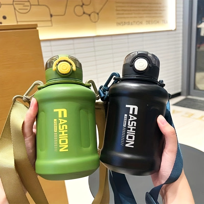 Stainless Steel Sports Water Bottle with Straw and Strap