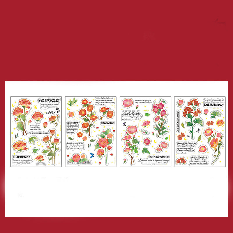 4-Piece Set PET Gilded Flower Stickers Retro Hand Ledger Stickers