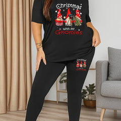 Women's Plus Size Gnomes & Snowflake Graphic Top & Leggings Set