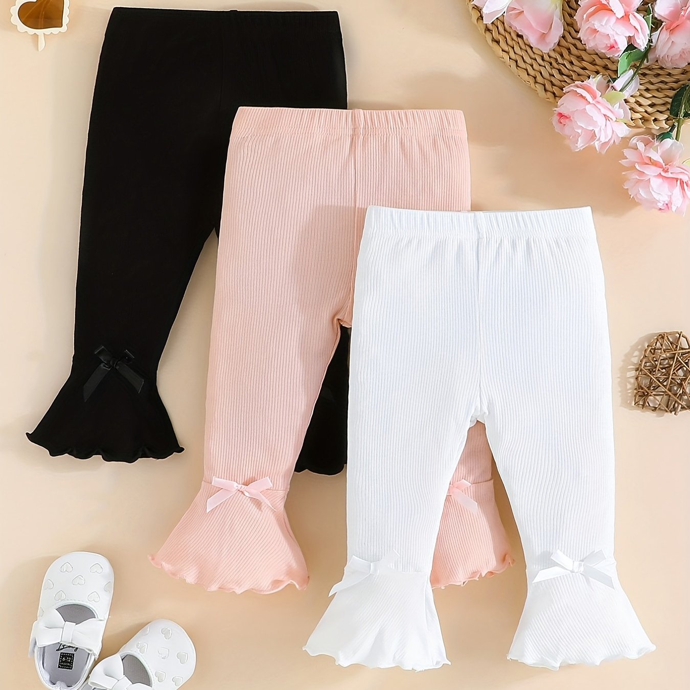 Baby Girls Bowknot Flared Leggings Set Kids Comfy Trousers