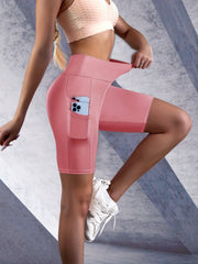 Pink High Waist Biker Shorts for Yoga and Sports