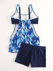 Patchwork Print Tankini Set Women's Two Piece Swimsuit