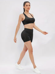 2pcs Hollow Back Sports Bra & High Waist Butt Lifting Shorts Set