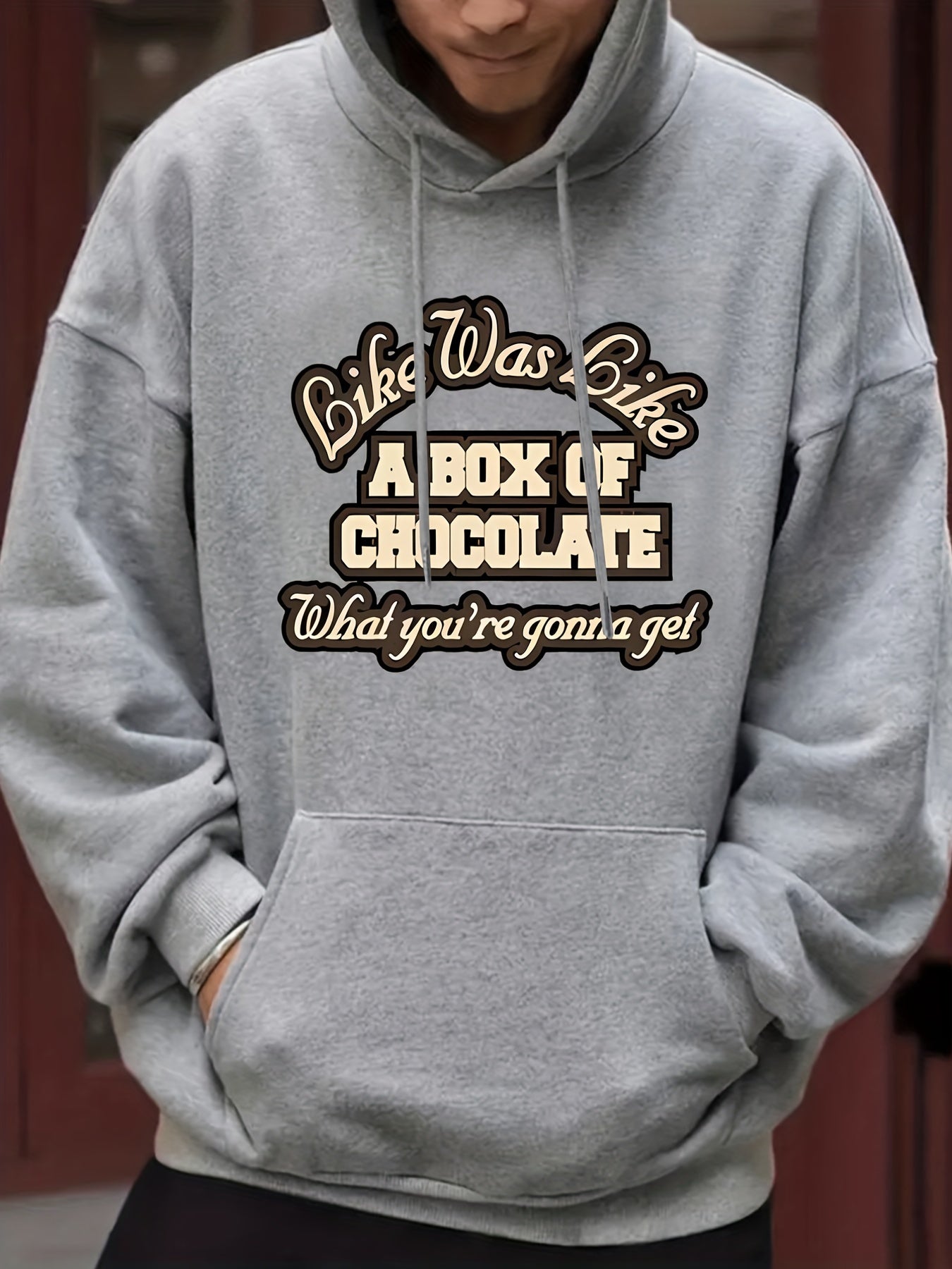 Men's Chocolate Print Hooded Sweatshirt for Autumn and Winter